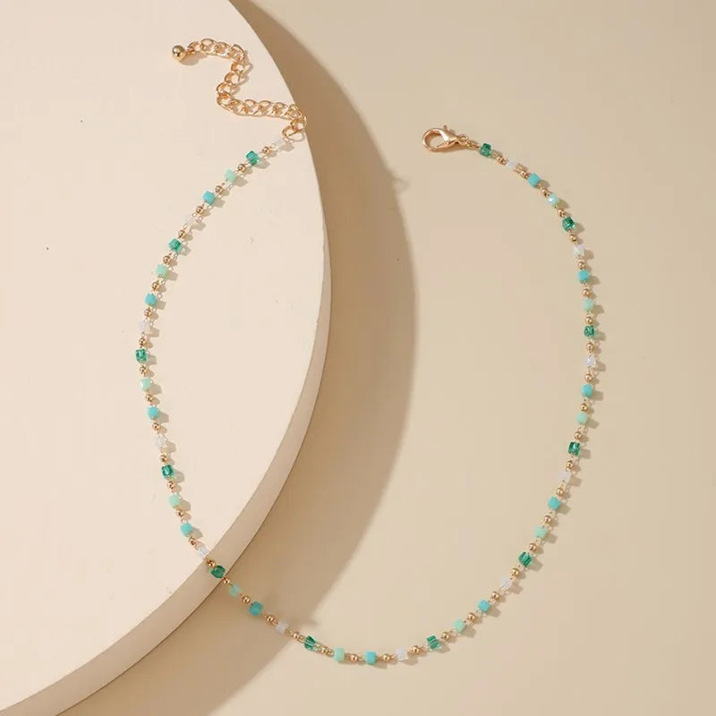 Colorful Bead Necklace for Women Neck Chains Boho Choker Necklaces Geometric Square Bead Jewelry On The Neck Summer Accessories