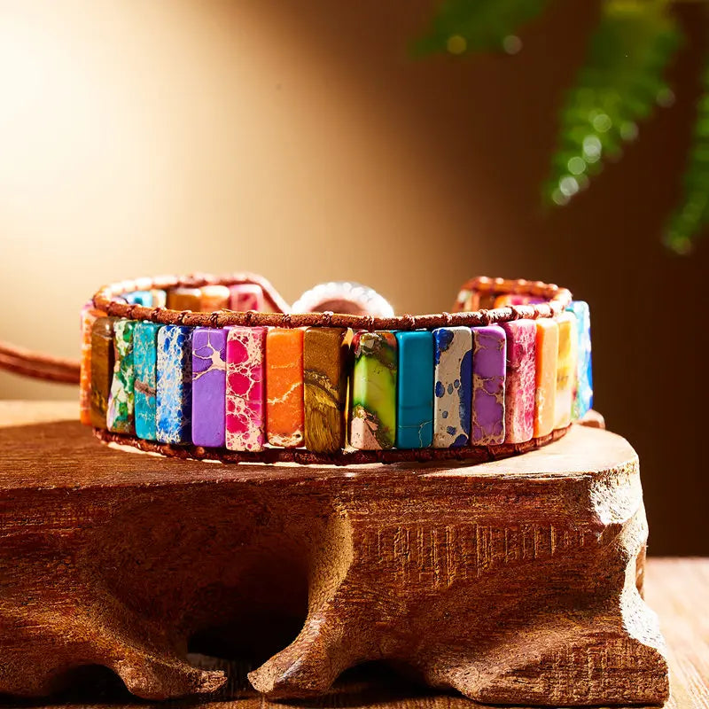 Boho Multicolor Natural Stone Beads Heart Bracelet for Women Men Yoga Jewelry Bangle Charm Handmade Woven Rope Wristband Gift