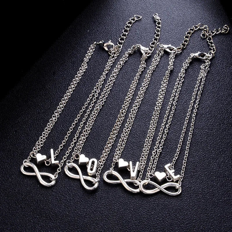 Boho Initial Anklet Heart Infinity Silver Color Ankle Bracelet on Leg Chain 26 Letter Anklets For Women Ankle Beach Foot Jewelry