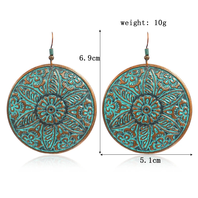 Big round six-page flower bronze sculpture for all people ethnic boho fashion leisure holiday earrings