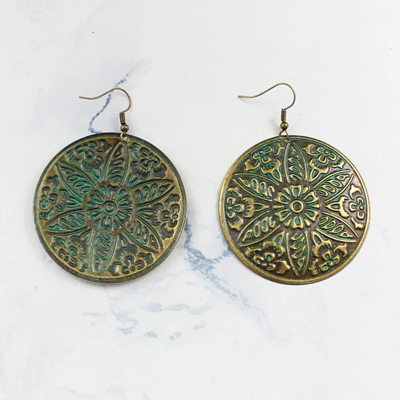 Big round six-page flower bronze sculpture for all people ethnic boho fashion leisure holiday earrings