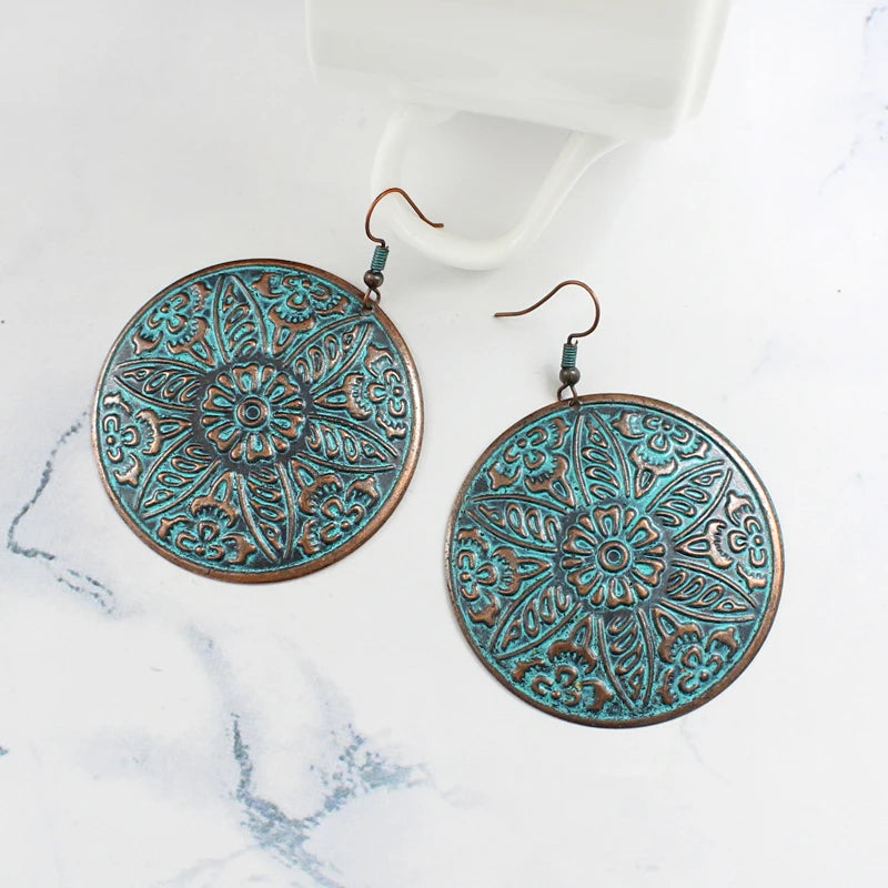 Big round six-page flower bronze sculpture for all people ethnic boho fashion leisure holiday earrings