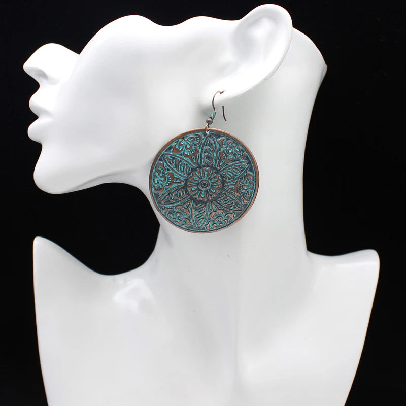 Big round six-page flower bronze sculpture for all people ethnic boho fashion leisure holiday earrings