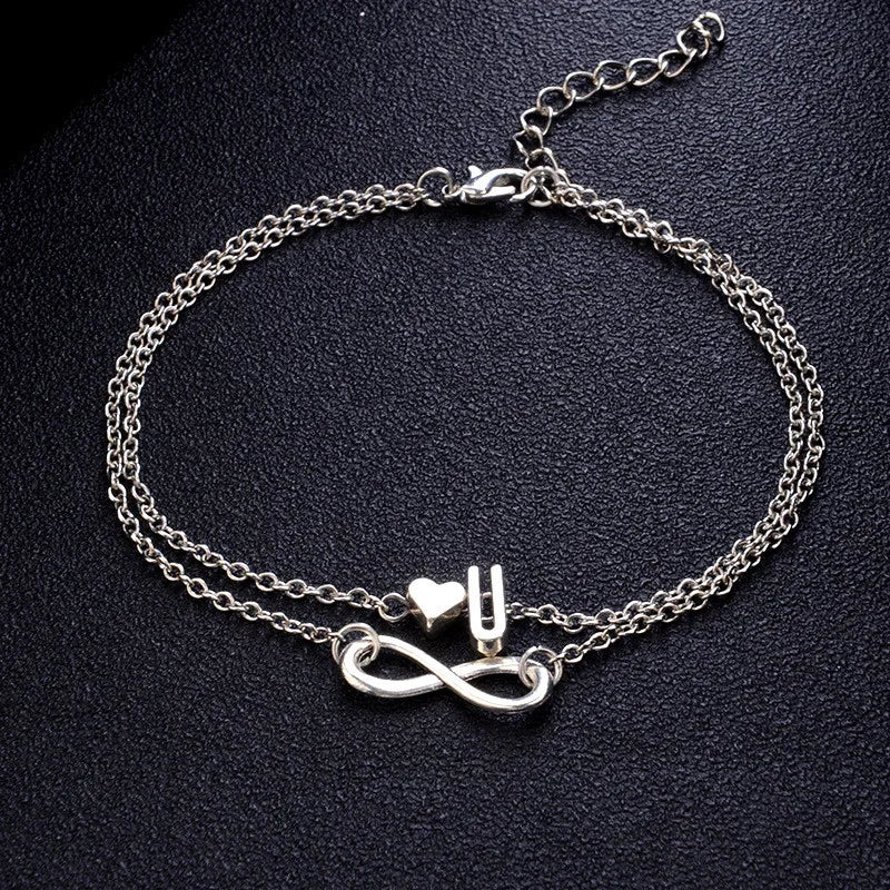 Boho Initial Anklet Heart Infinity Silver Color Ankle Bracelet on Leg Chain 26 Letter Anklets For Women Ankle Beach Foot Jewelry