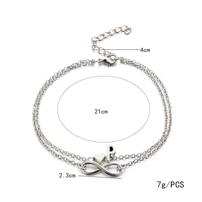 Boho Initial Anklet Heart Infinity Silver Color Ankle Bracelet on Leg Chain 26 Letter Anklets For Women Ankle Beach Foot Jewelry