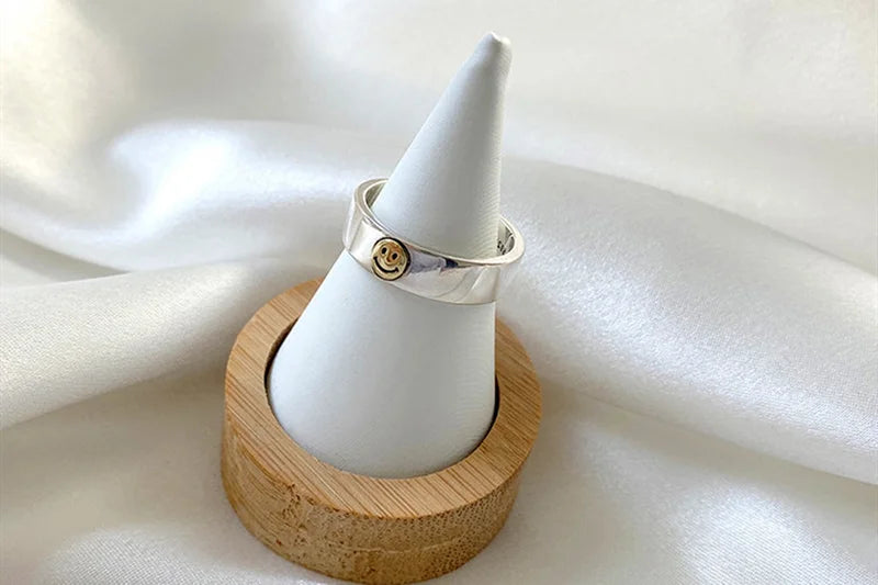 INS Retro Smile Face Ring Female Smile Ring Student Open Finger Adjustable Rings Personality Jewelry
