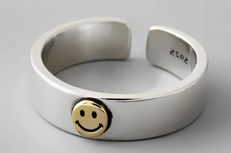 INS Retro Smile Face Ring Female Smile Ring Student Open Finger Adjustable Rings Personality Jewelry