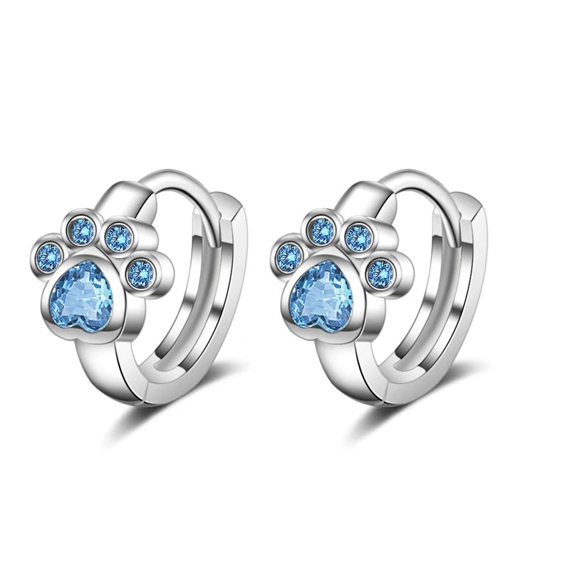925 Sterling Silver Stud Earring Blue Zircon Cat Claw Design Earrings for Women Girl Ear Jewelry 2021 New Fashion