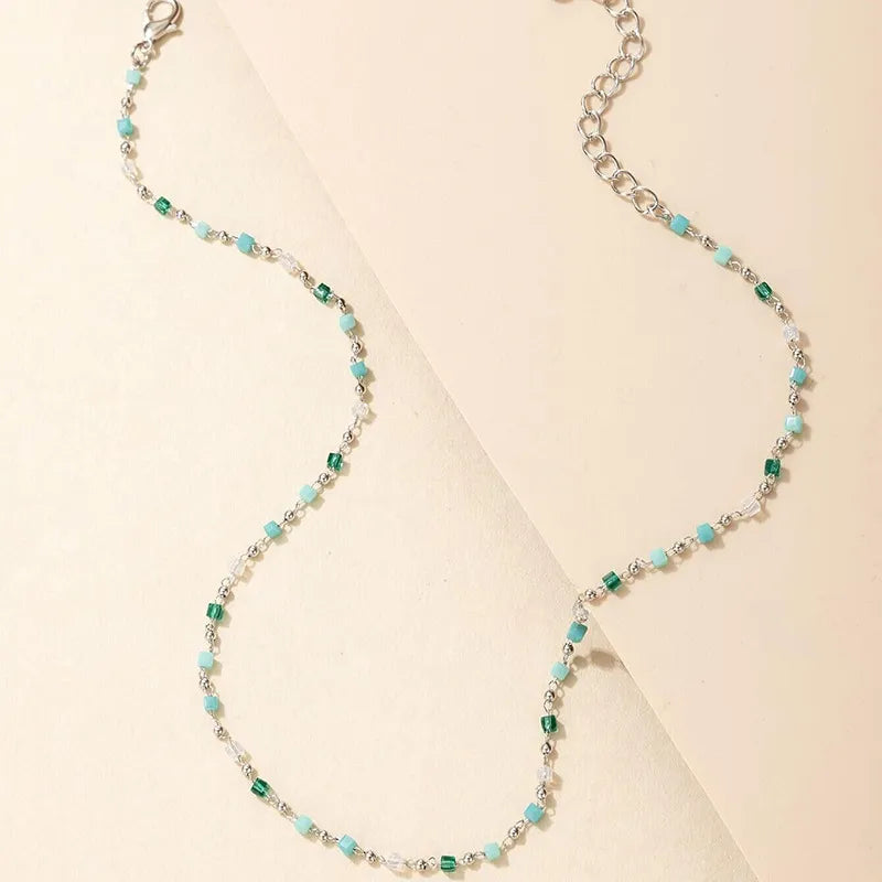 Colorful Bead Necklace for Women Neck Chains Boho Choker Necklaces Geometric Square Bead Jewelry On The Neck Summer Accessories
