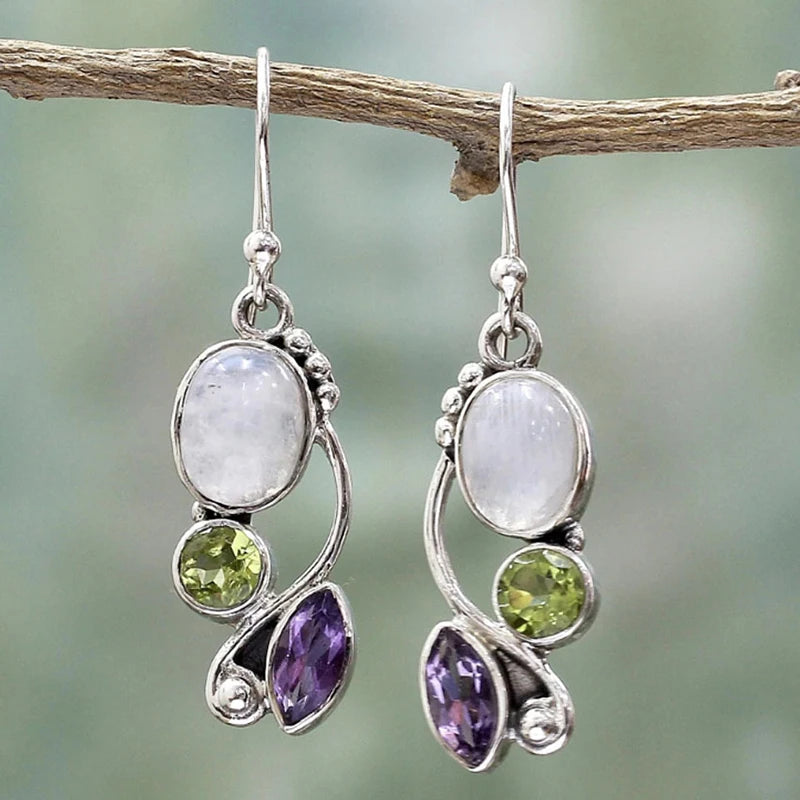 Boho Dangle Earrings for Women Vintage Selenite Turquoise Drop Earrings Ethnic Retro Pendant Ear Hook Beach Party Jewelry Gift