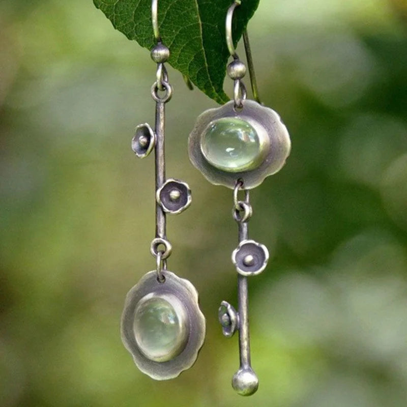 Boho Dangle Earrings for Women Vintage Selenite Turquoise Drop Earrings Ethnic Retro Pendant Ear Hook Beach Party Jewelry Gift