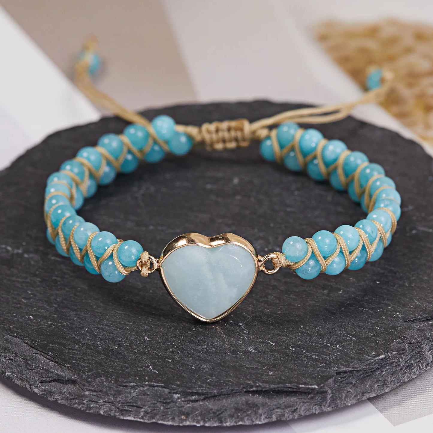 Boho Multicolor Natural Stone Beads Heart Bracelet for Women Men Yoga Jewelry Bangle Charm Handmade Woven Rope Wristband Gift