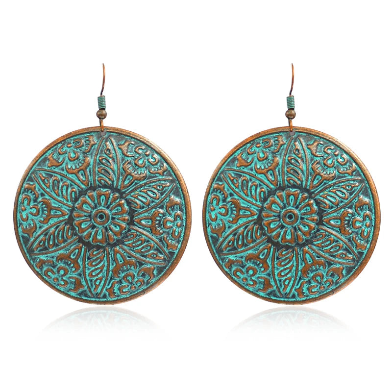 Big round six-page flower bronze sculpture for all people ethnic boho fashion leisure holiday earrings