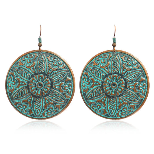Big round six-page flower bronze sculpture for all people ethnic boho fashion leisure holiday earrings