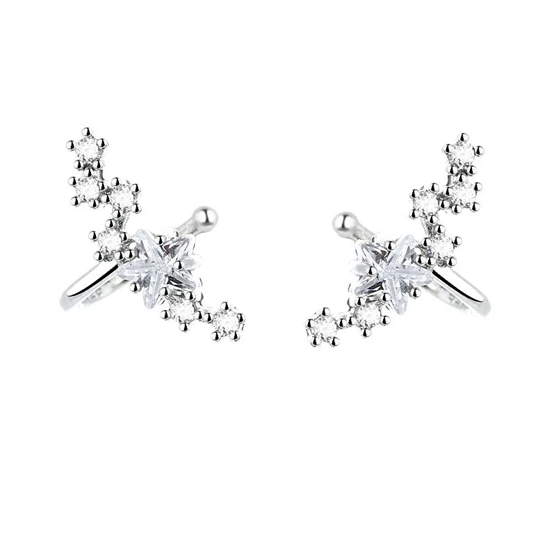 ANENJERY Silver Color Star Ear Cuff Earrings for Women Zircon Wrap Clip on Earrings Girl Trendy Jewelry