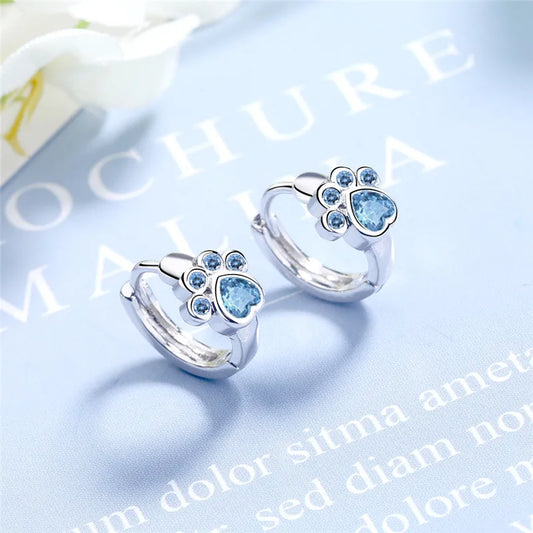 925 Sterling Silver Stud Earring Blue Zircon Cat Claw Design Earrings for Women Girl Ear Jewelry 2021 New Fashion